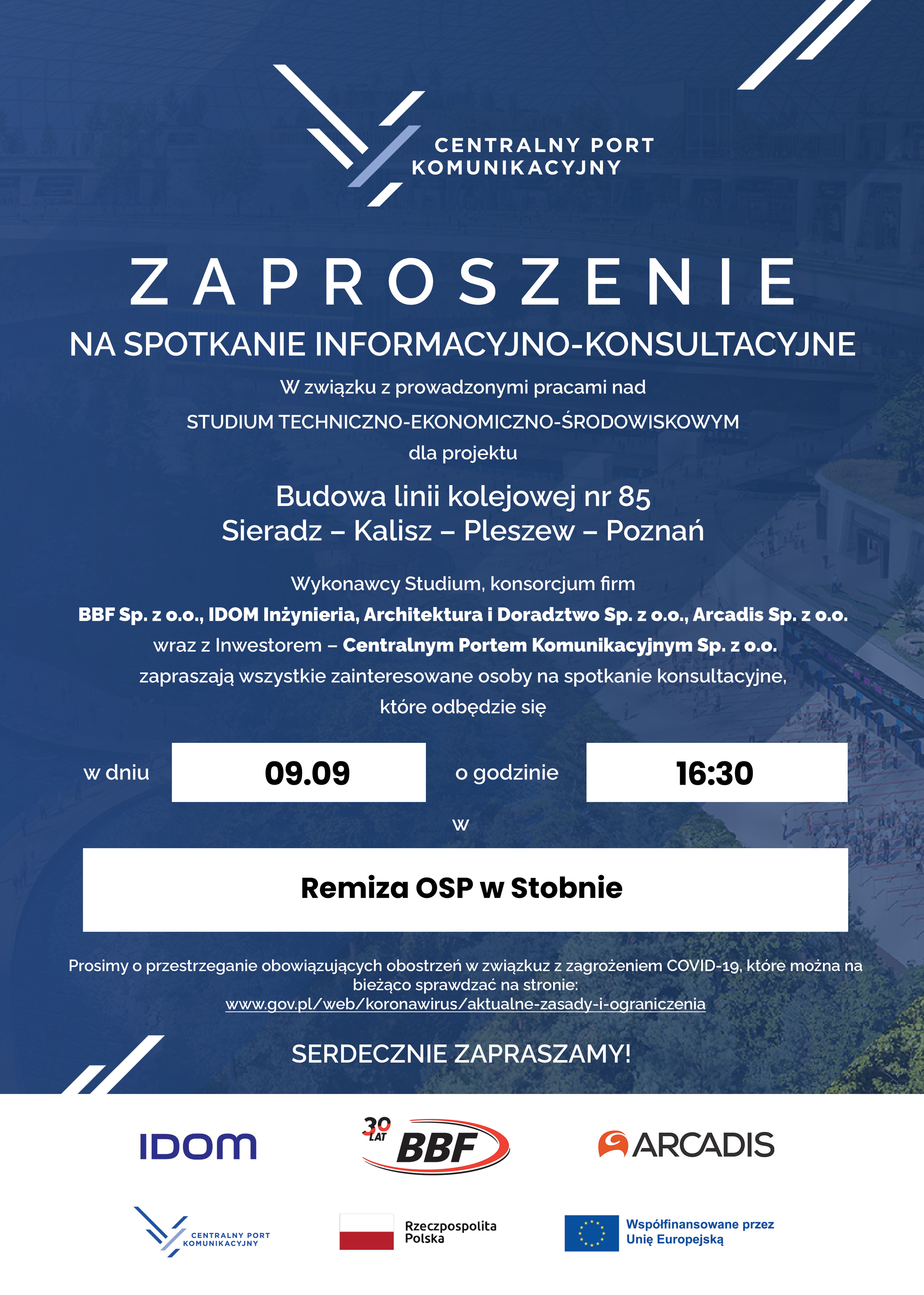 zaproszenie na spotkanie dnia 09 09.2022 o godz 16:30 dotyczące budowy linii kolejowej 85 Sieradz Kalisz Pleszew Poznań